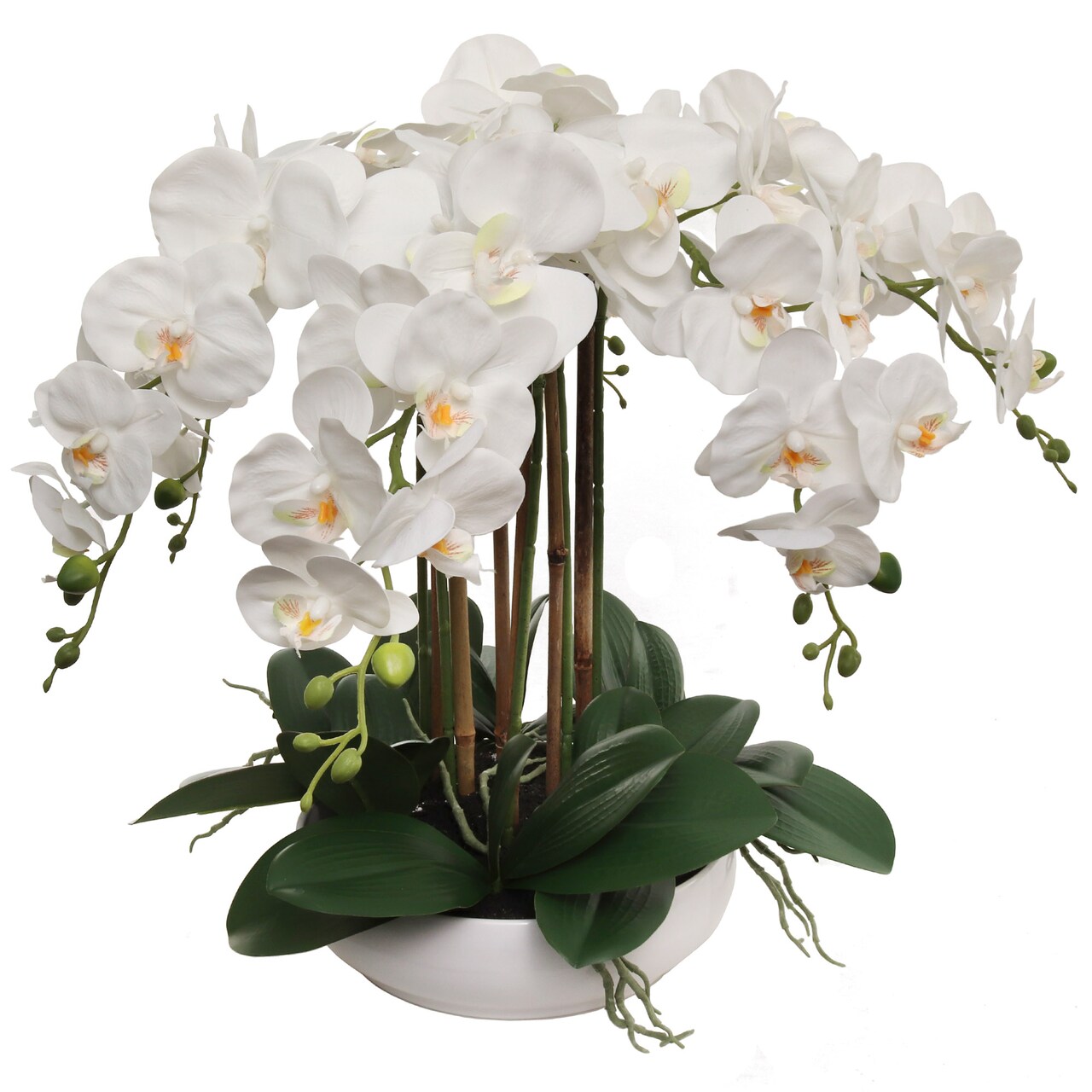 White Phalaenopsis Orchid Arrangement in 10" Round White Pot - Elegant Low Maintenance Floral Decor for Home and Office by Floral Home by Artificial Flowers